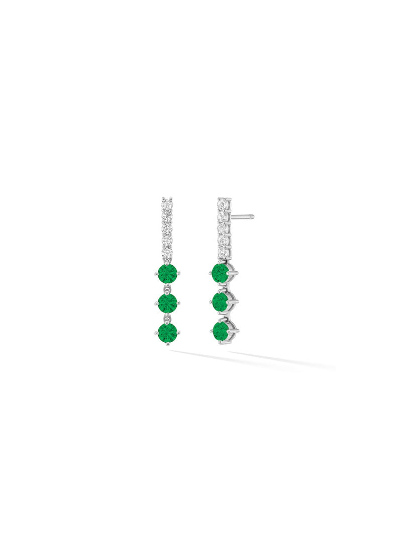 Stella Earring Medium in 18k White Gold with White Diamonds and Emeralds — Melissa Kaye