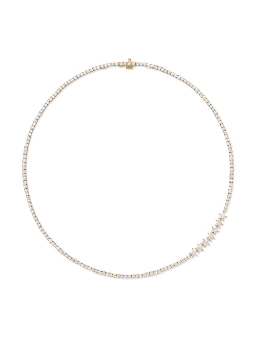 Stella Tennis Necklace in 18k Yellow Gold with Star Cut White Diamonds — Melissa Kaye