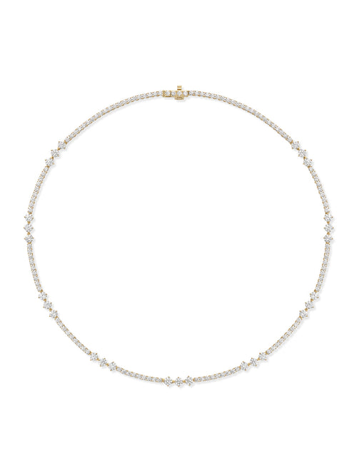 Stella Triplet Station Necklace Small in 18k Yellow Gold with White Diamonds — Melissa Kaye