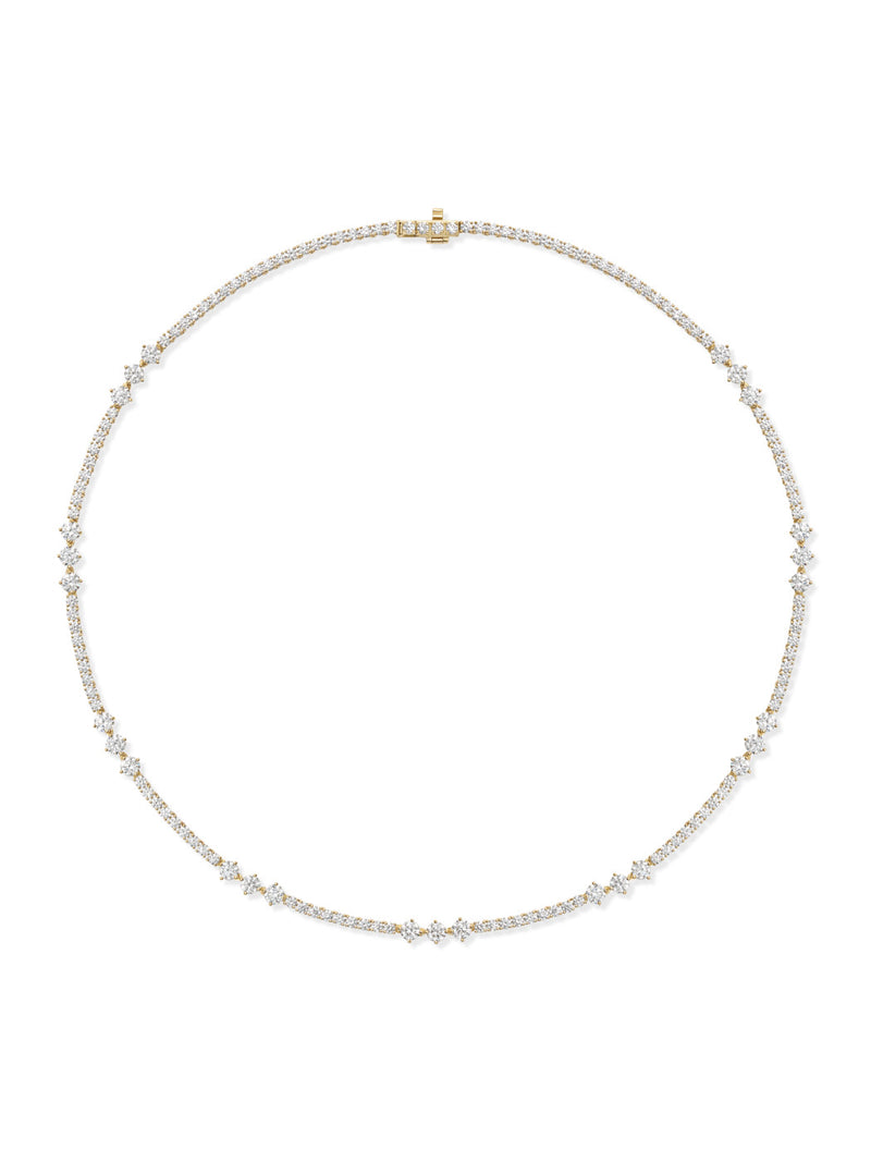 Stella Triplet Station Necklace Small in 18k Yellow Gold with White Diamonds — Melissa Kaye